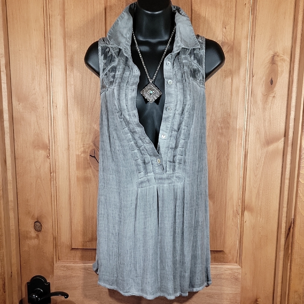 Free People Gray Sleeveless Tunic Top - Picture 2 of 13